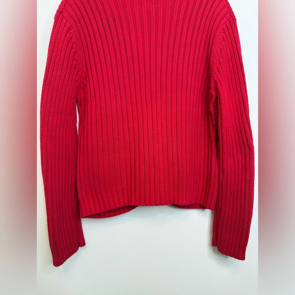 Chico's Red Ribbed Knit Crochet Cardigan Sweater Shawl Collar Women's Size Large